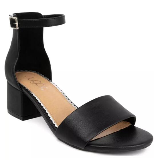 Sugar Shoes - SUGAR 'NOELLE' LOW DRESS BUCKLE SANDAL BLACK SMOOTH WOMENS 9.5W WIDE NEW